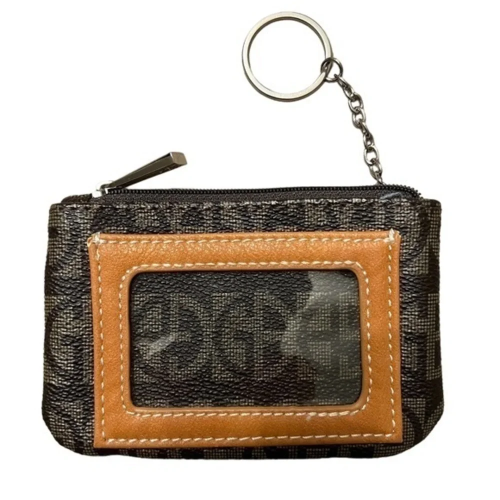Giani Bernini Brown Logo Zipper ID / Coin Purse / Lipstick Case with Key Ring